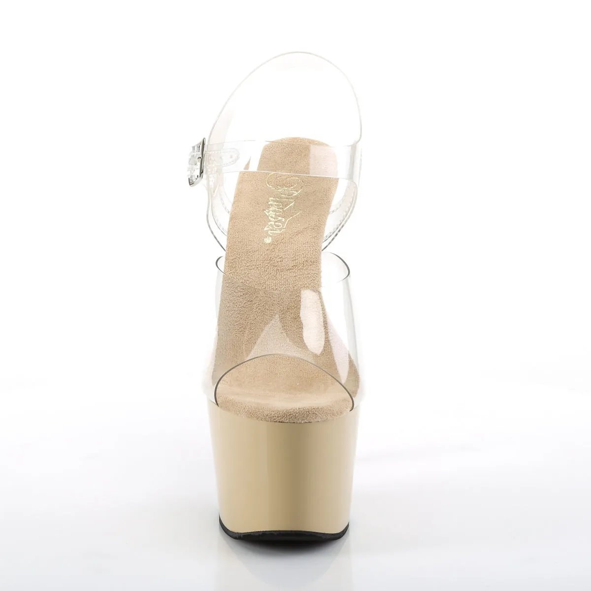 Adore 708 Clear Upper Ankle Strap 7" Heel Cream Platform Shoes -Direct