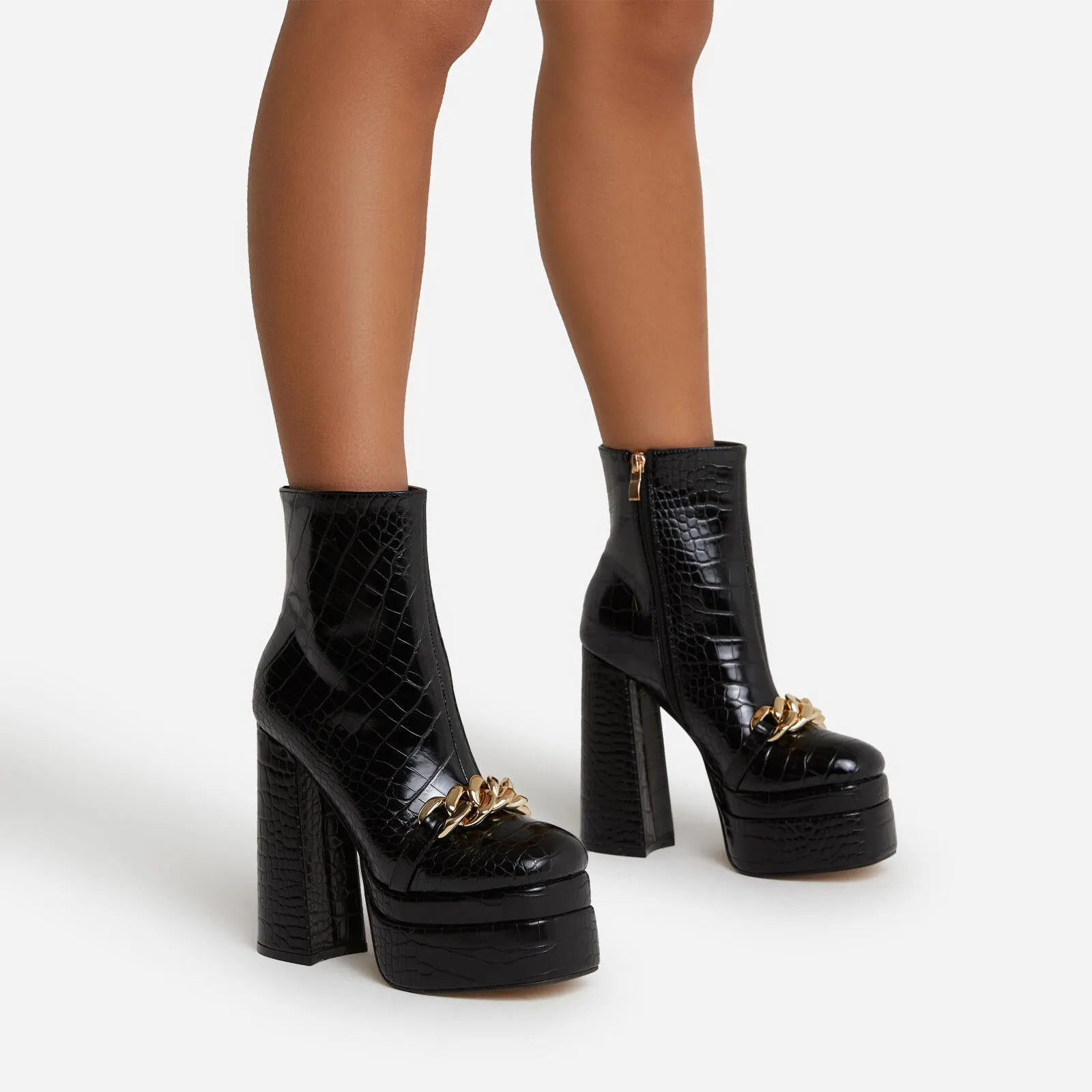Bigsizeheels Platform super high heel sexy short boots - Black