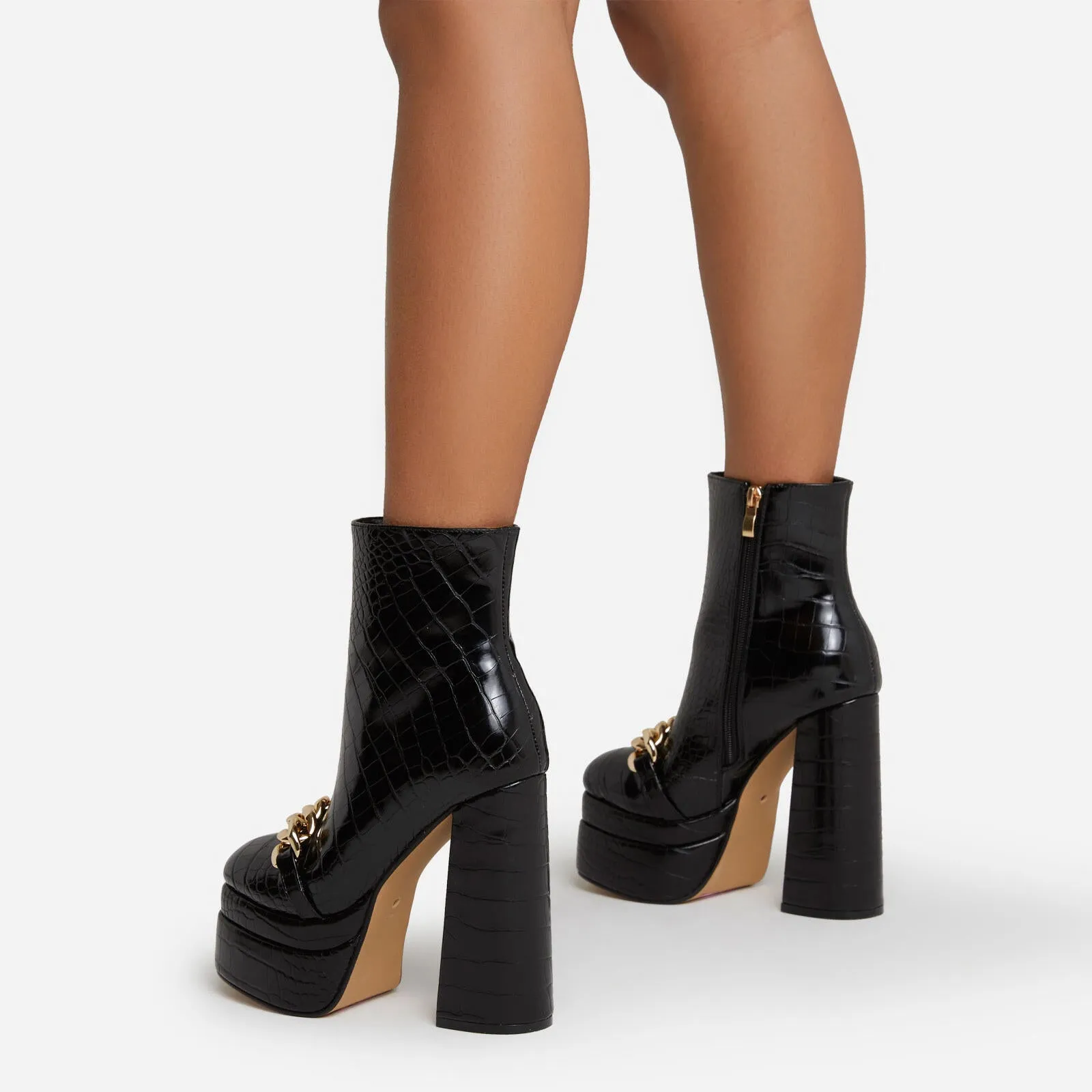 Bigsizeheels Platform super high heel sexy short boots - Black