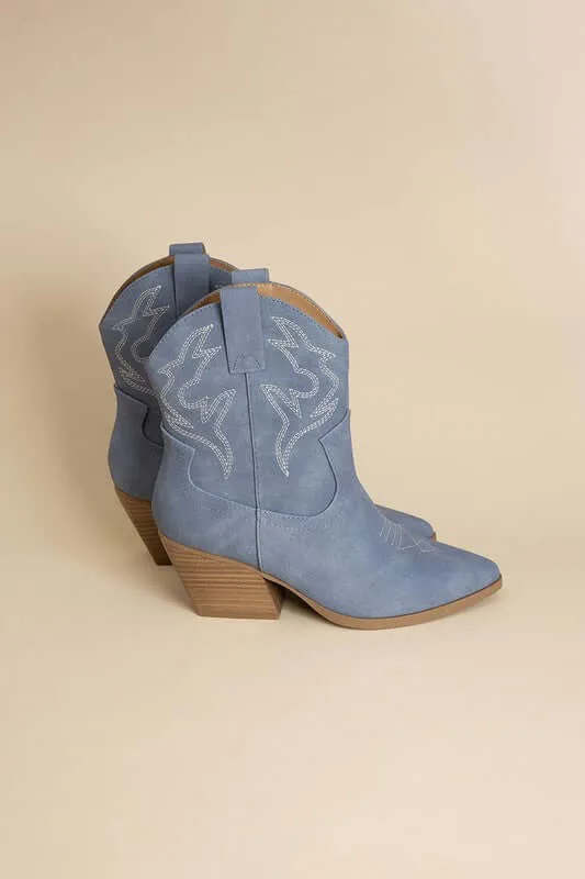 Blazing-S Western Cowgirl Embroidery Ankle Boots