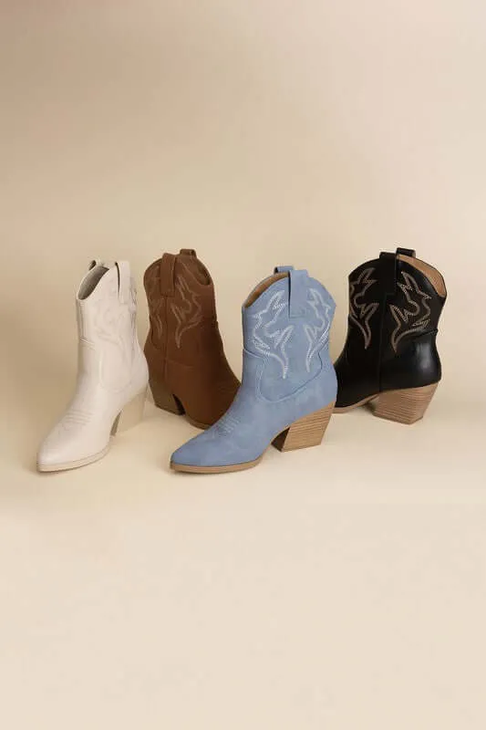 Blazing-S Western Cowgirl Embroidery Ankle Boots