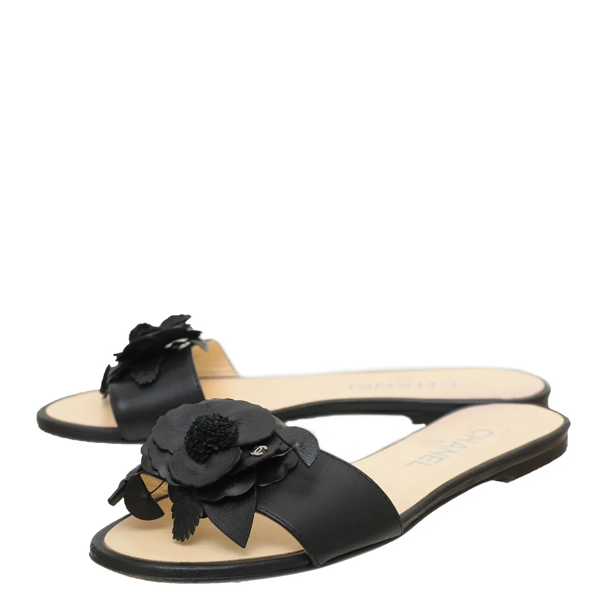 Chanel Bicolor Camellia Slide Flat Sandals 36.5