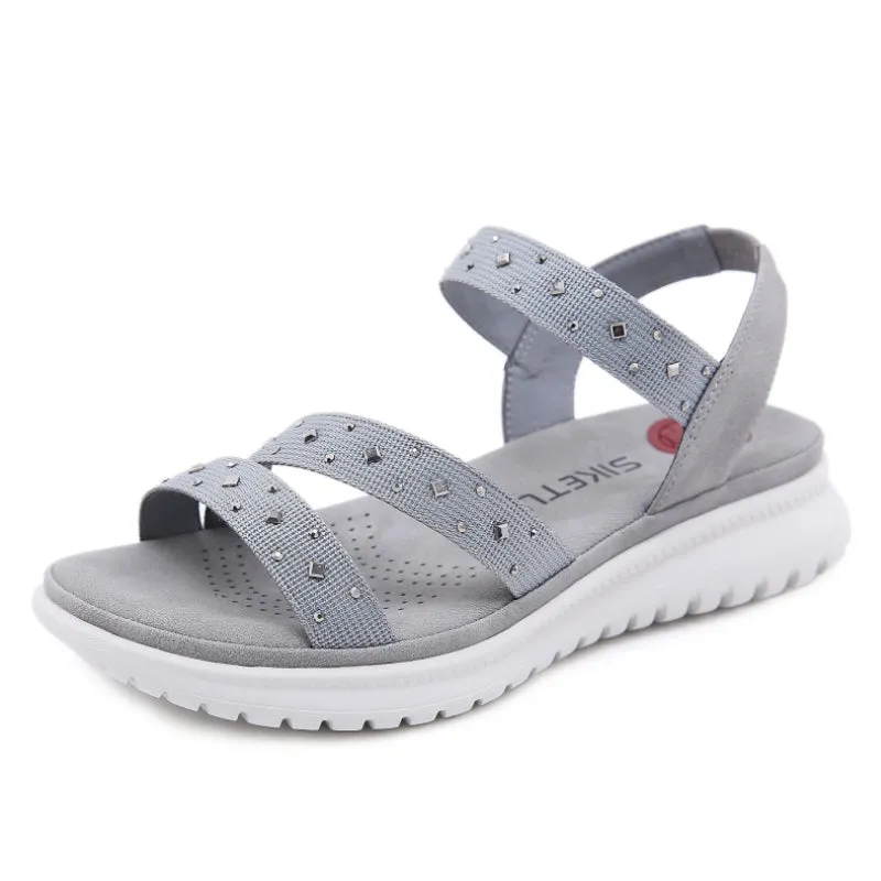 Cuzcare Women Bling Orthopedic Sandals Low Heel Glamorous Beach Summer
