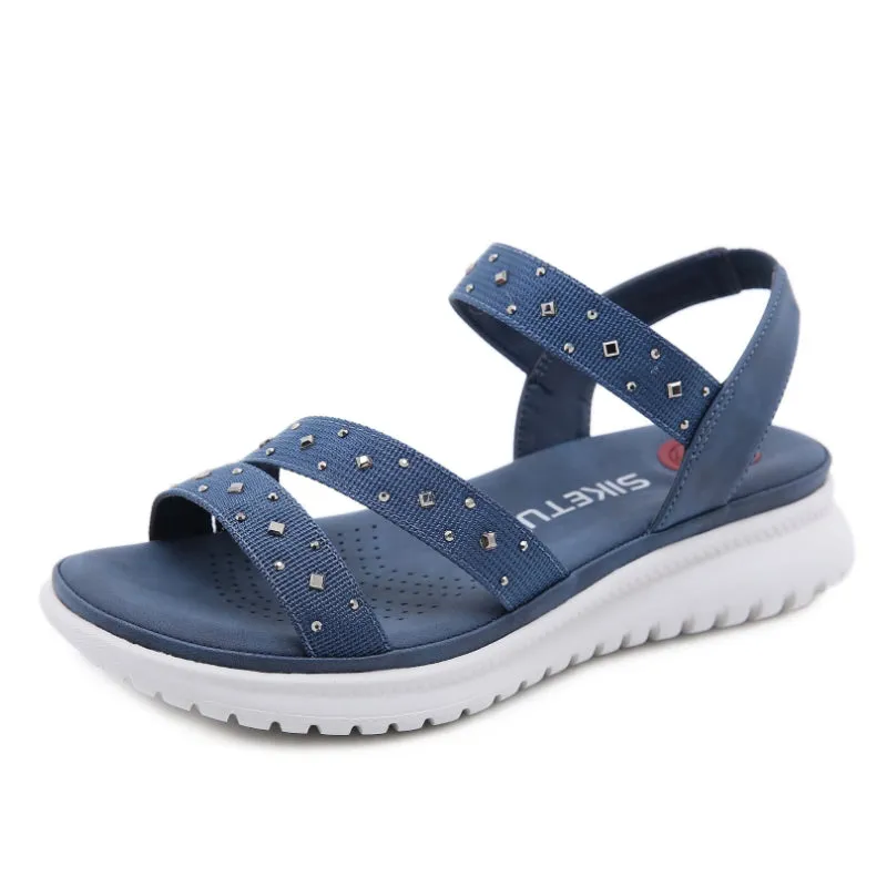 Cuzcare Women Bling Orthopedic Sandals Low Heel Glamorous Beach Summer