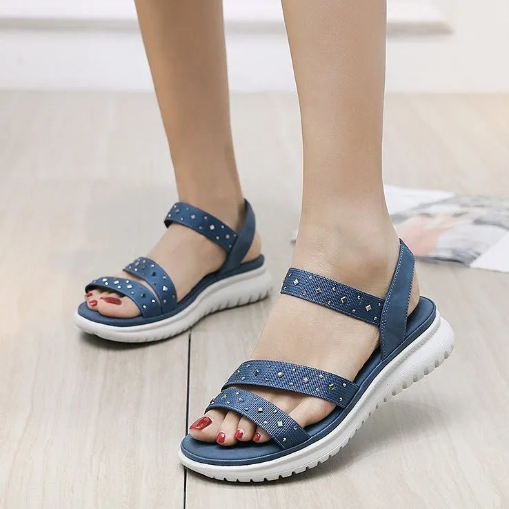 Cuzcare Women Bling Orthopedic Sandals Low Heel Glamorous Beach Summer