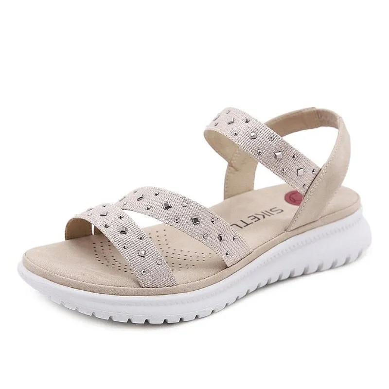 Cuzcare Women Bling Orthopedic Sandals Low Heel Glamorous Beach Summer
