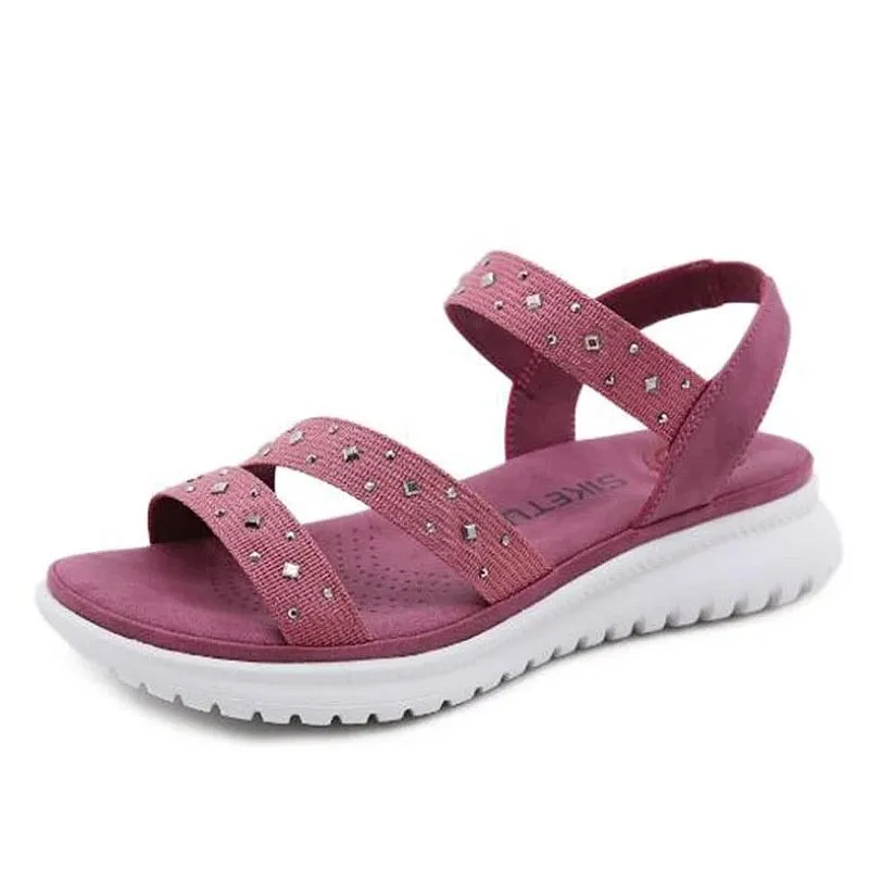 Cuzcare Women Bling Orthopedic Sandals Low Heel Glamorous Beach Summer