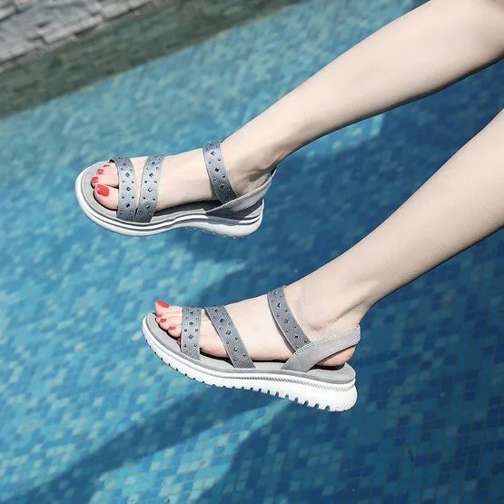 Cuzcare Women Bling Orthopedic Sandals Low Heel Glamorous Beach Summer
