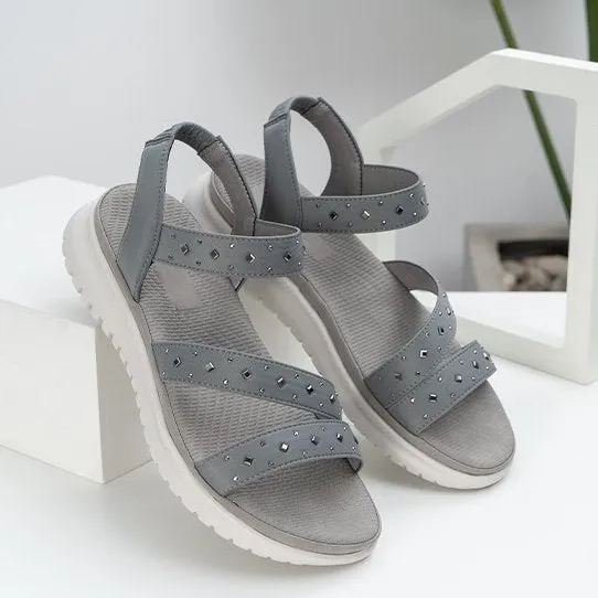 Cuzcare Women Bling Orthopedic Sandals Low Heel Glamorous Beach Summer