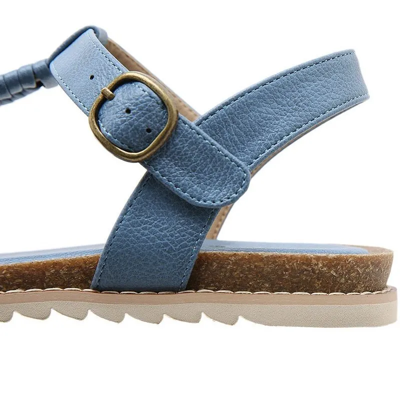 Cuzcare Women Retro Flat Sandals Supportive T-strap Buckle Summer Fashion 2023