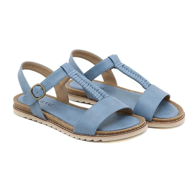 Cuzcare Women Retro Flat Sandals Supportive T-strap Buckle Summer Fashion 2023