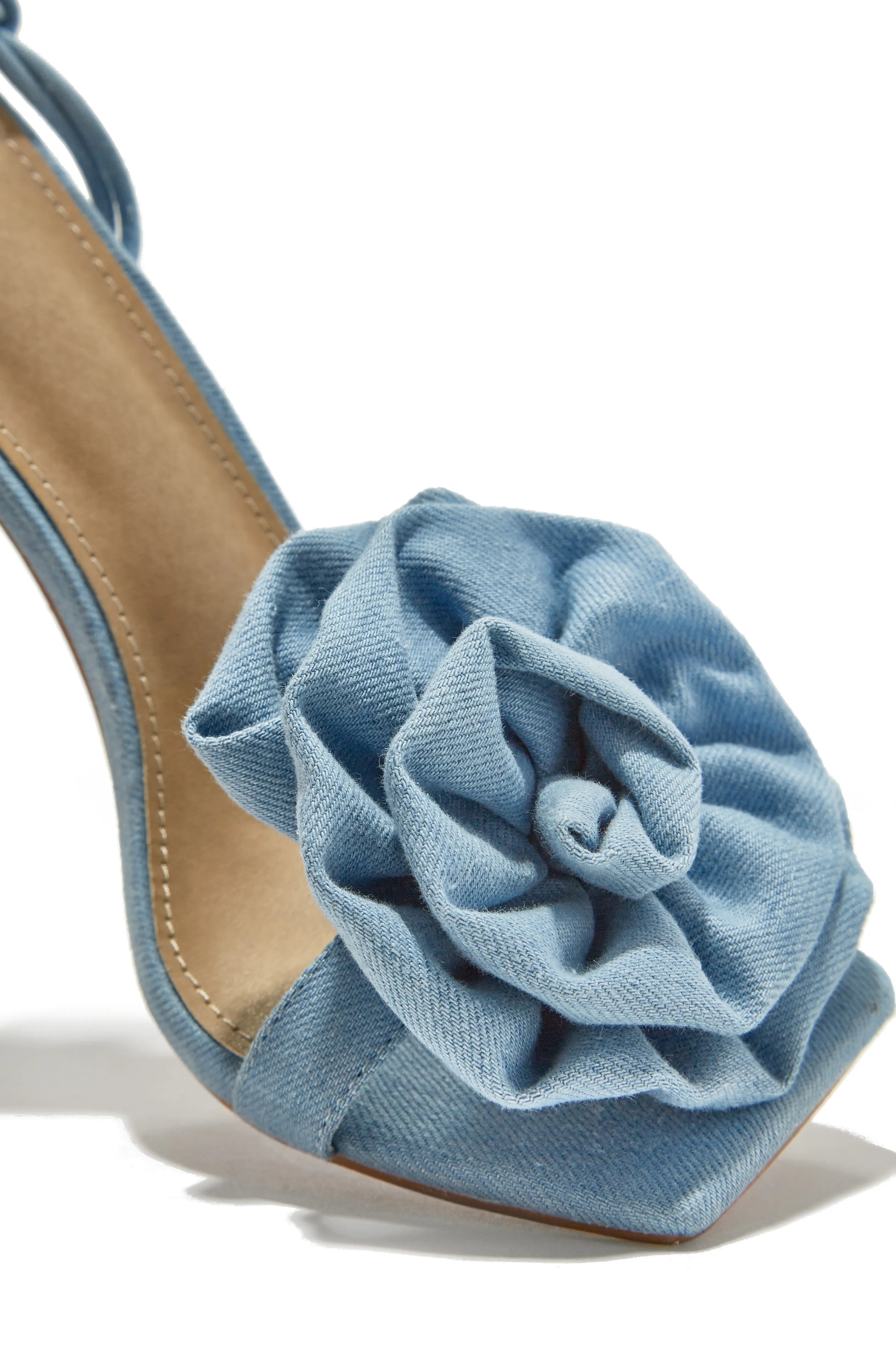 Divine Bloom Rosette Lace Up Heels - Denim
