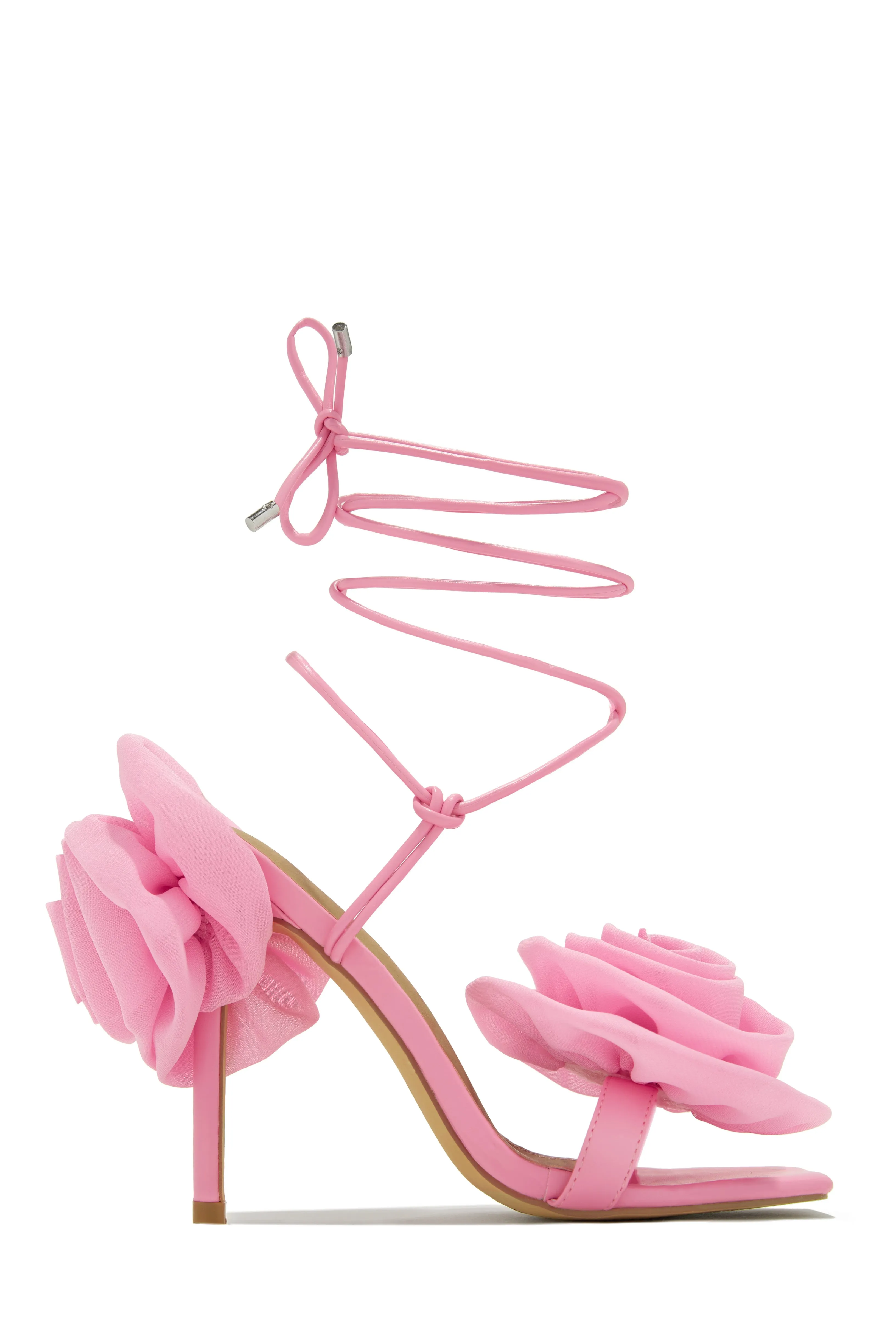 Divine Bloom Rosette Lace Up Heels - Denim