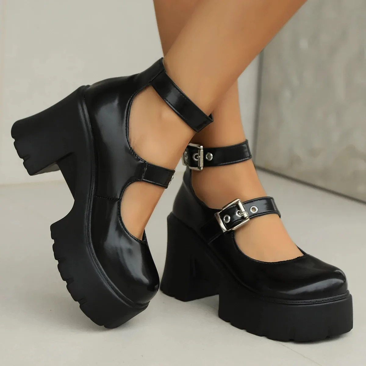 Double Buckle Chunky Platform Mary Janes