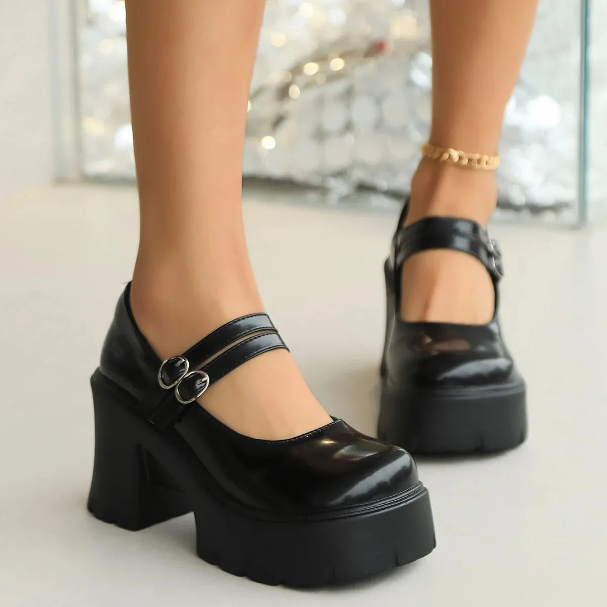 Double Buckle Chunky Platform Mary Janes