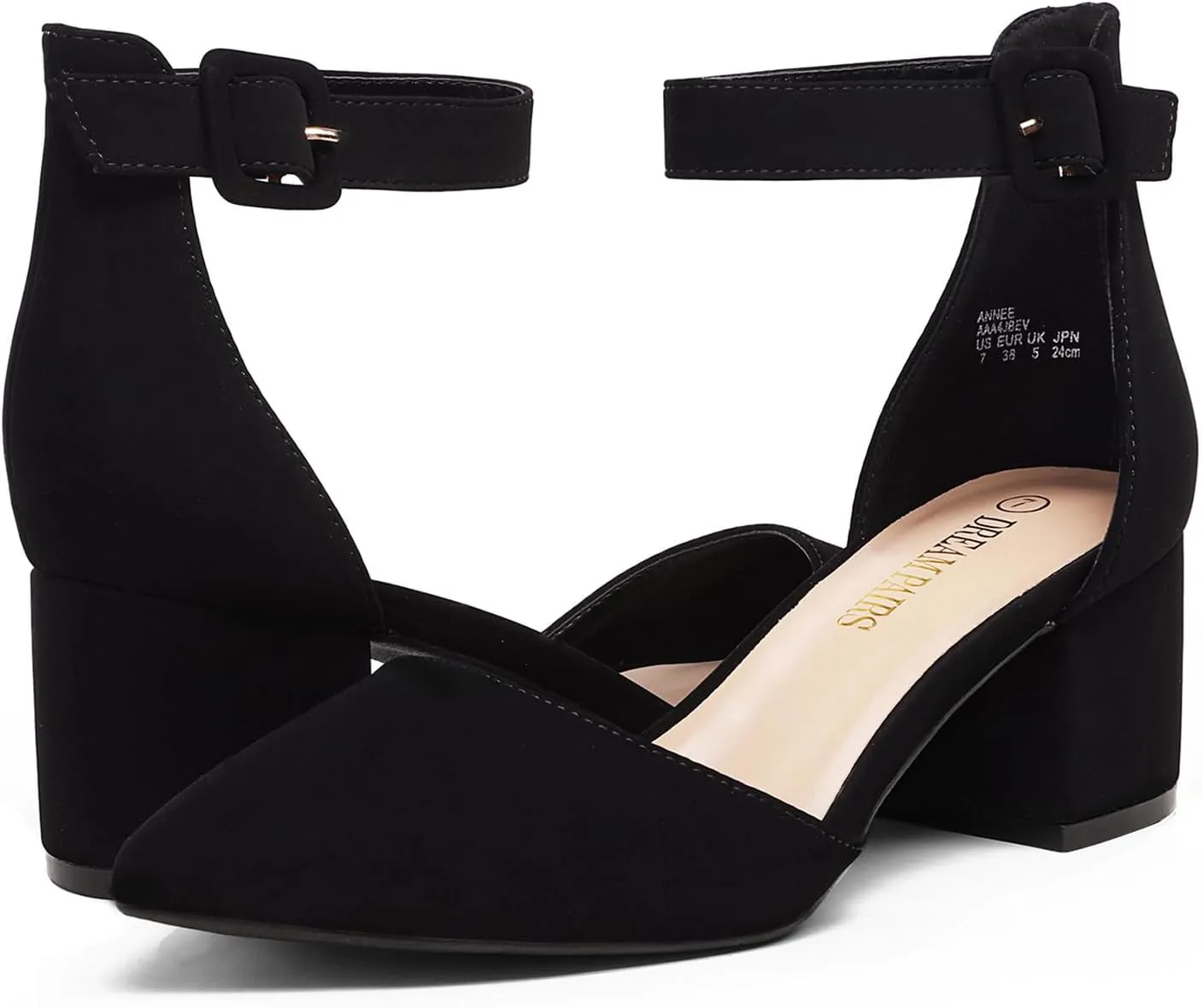 DREAM PAIRS ANNEE Heels Pumps Rhinestone Closed Toe Block Chunky Shoes