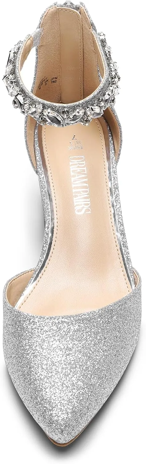 DREAM PAIRS ANNEE Heels Pumps Rhinestone Closed Toe Block Chunky Shoes