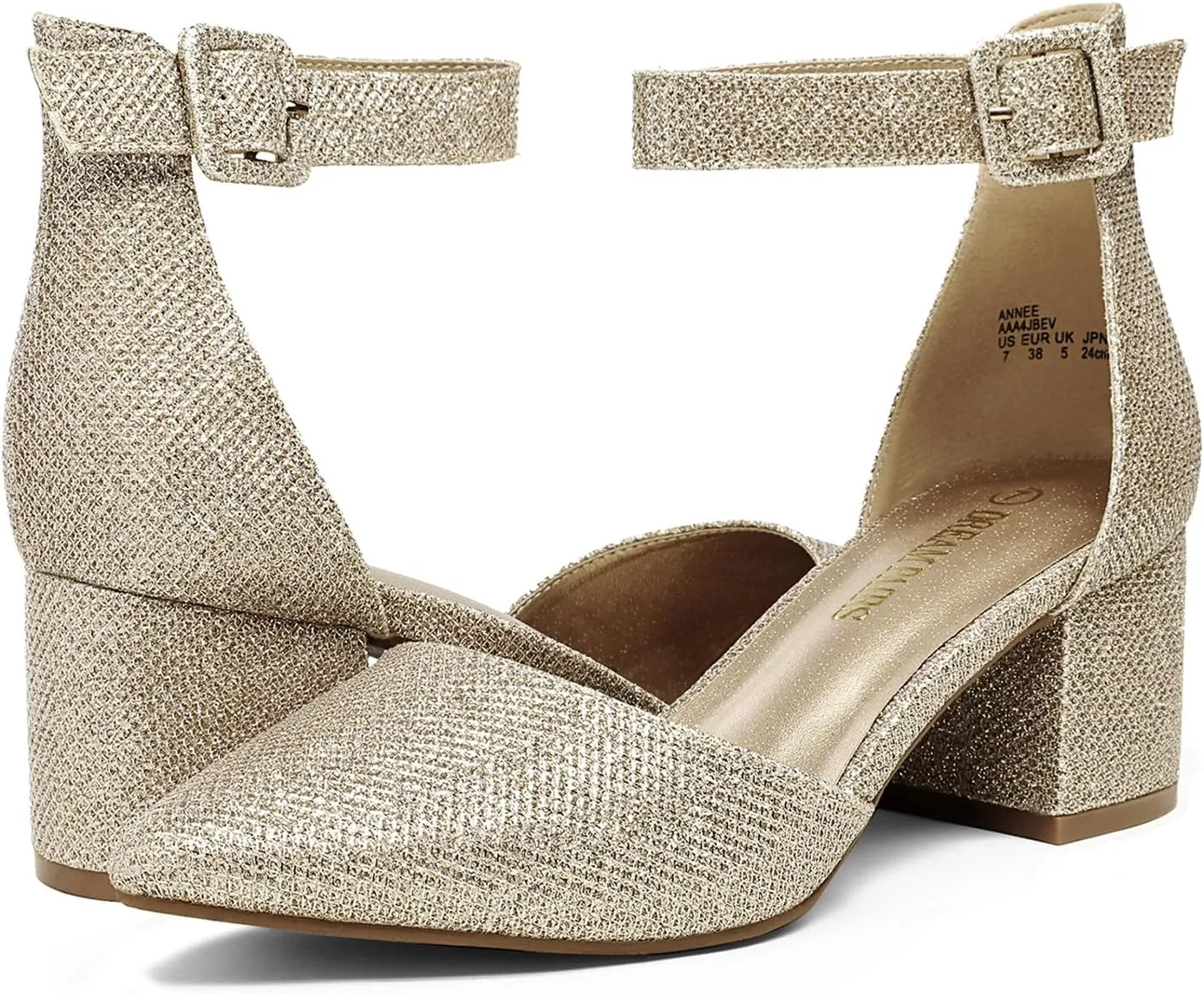 DREAM PAIRS ANNEE Heels Pumps Rhinestone Closed Toe Block Chunky Shoes