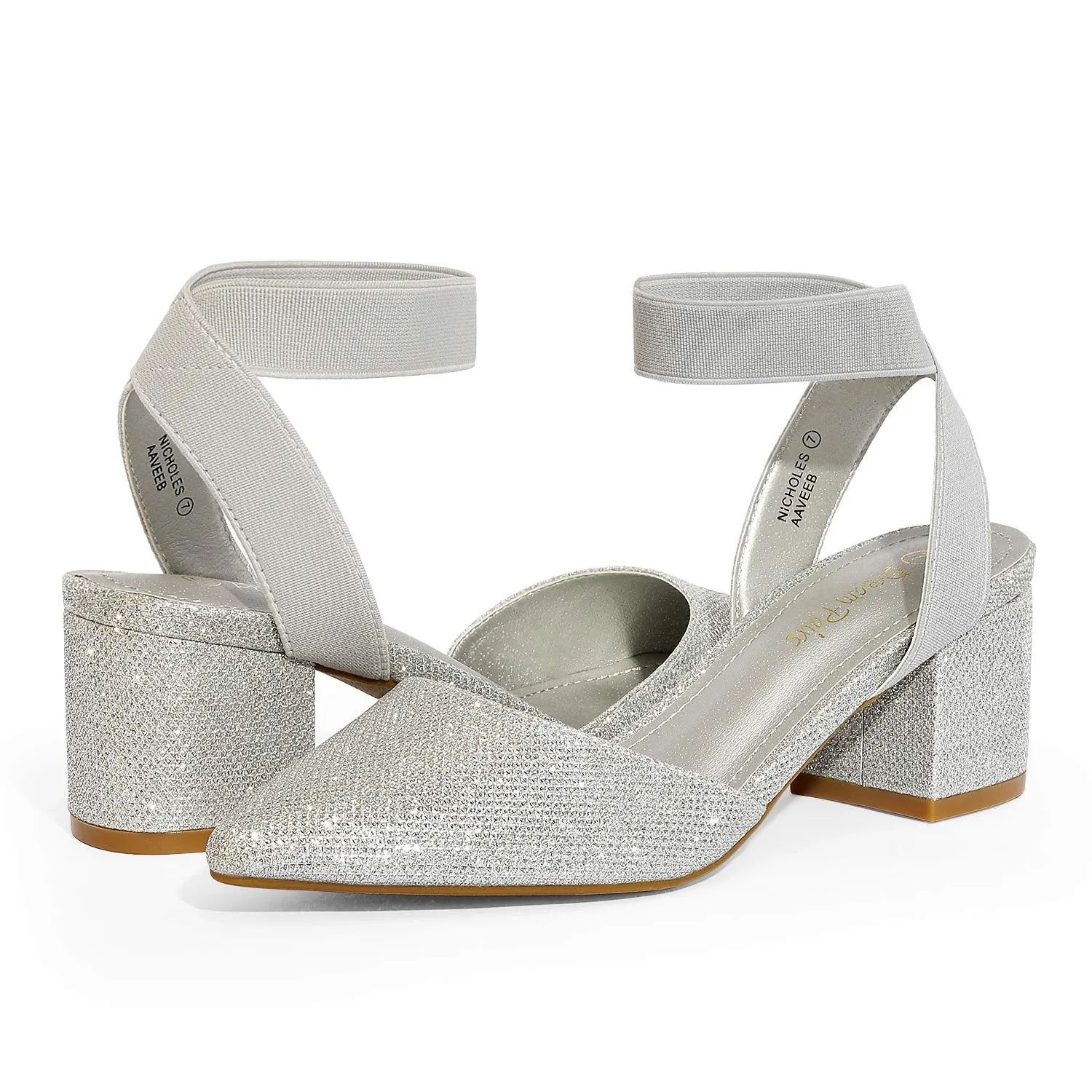 DREAM PAIRS ANNEE Heels Pumps Rhinestone Closed Toe Block Chunky Shoes
