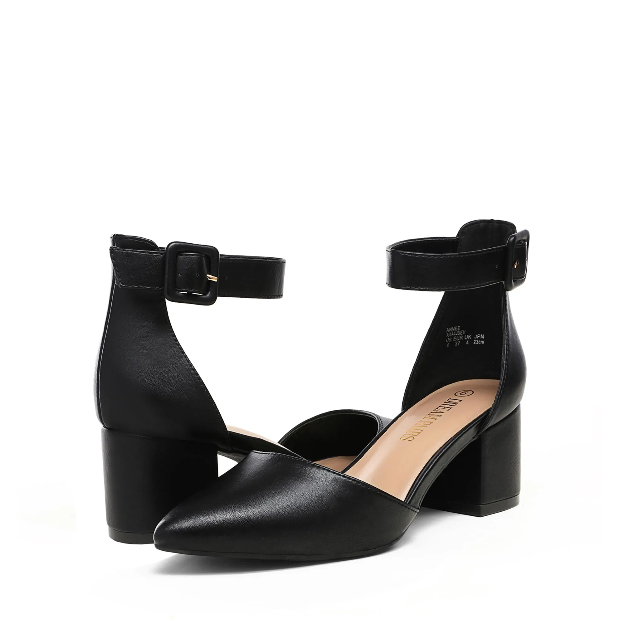 DREAM PAIRS ANNEE Heels Pumps Rhinestone Closed Toe Block Chunky Shoes