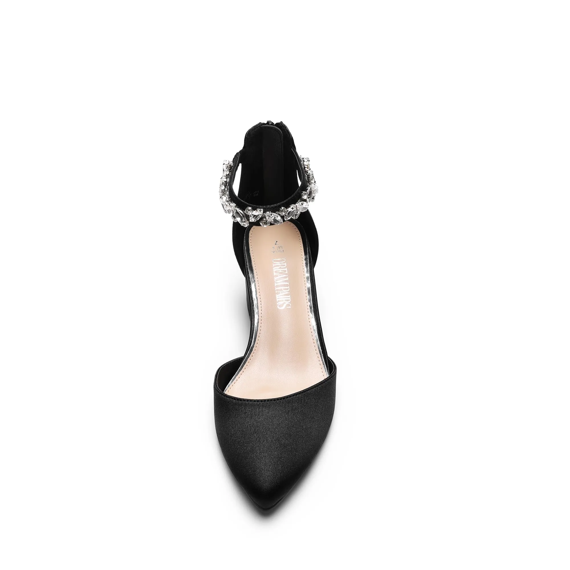 DREAM PAIRS ANNEE Heels Pumps Rhinestone Closed Toe Block Chunky Shoes