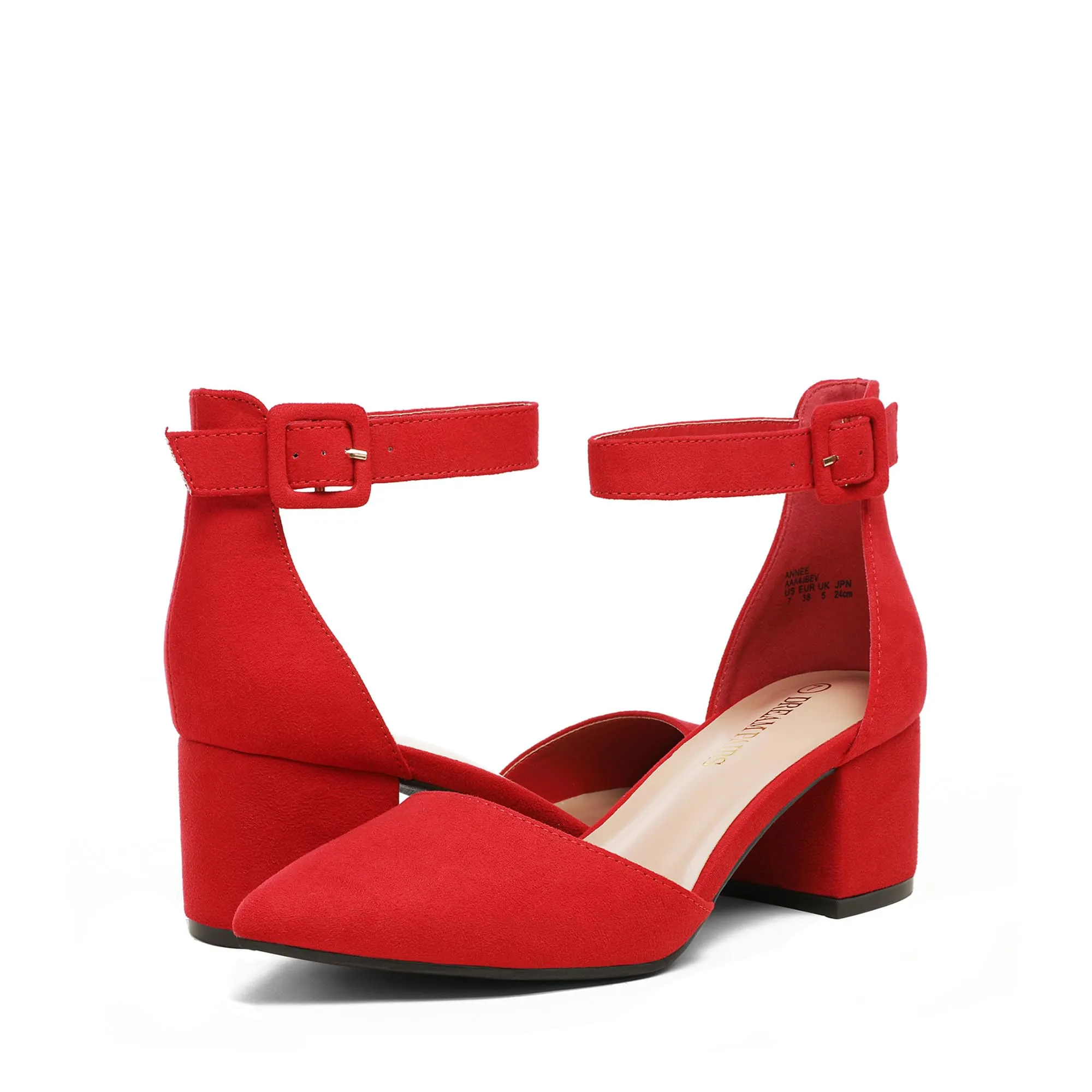 DREAM PAIRS ANNEE Heels Pumps Rhinestone Closed Toe Block Chunky Shoes