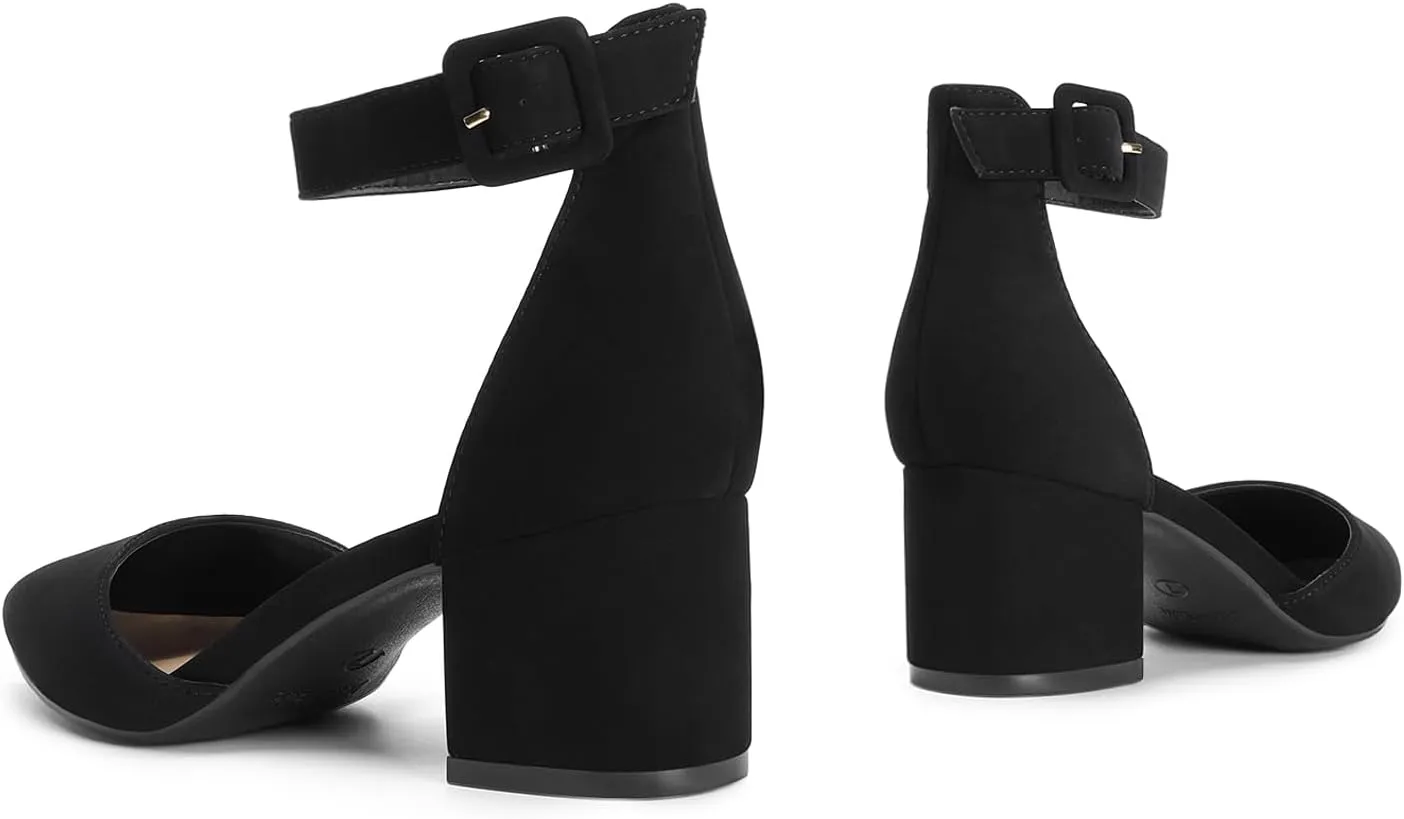 DREAM PAIRS ANNEE Heels Pumps Rhinestone Closed Toe Block Chunky Shoes