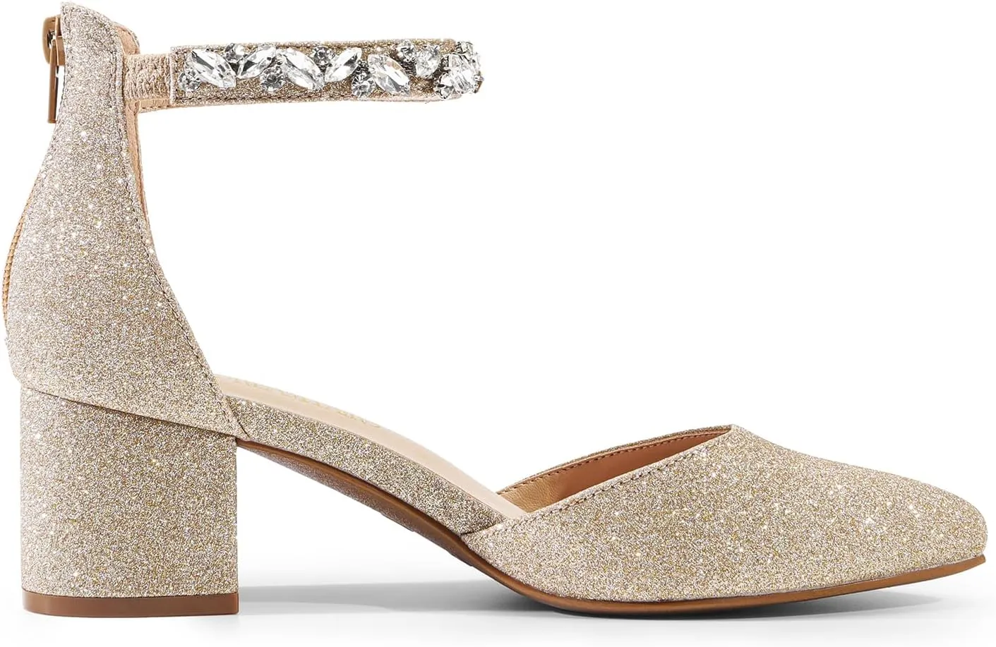 DREAM PAIRS ANNEE Heels Pumps Rhinestone Closed Toe Block Chunky Shoes