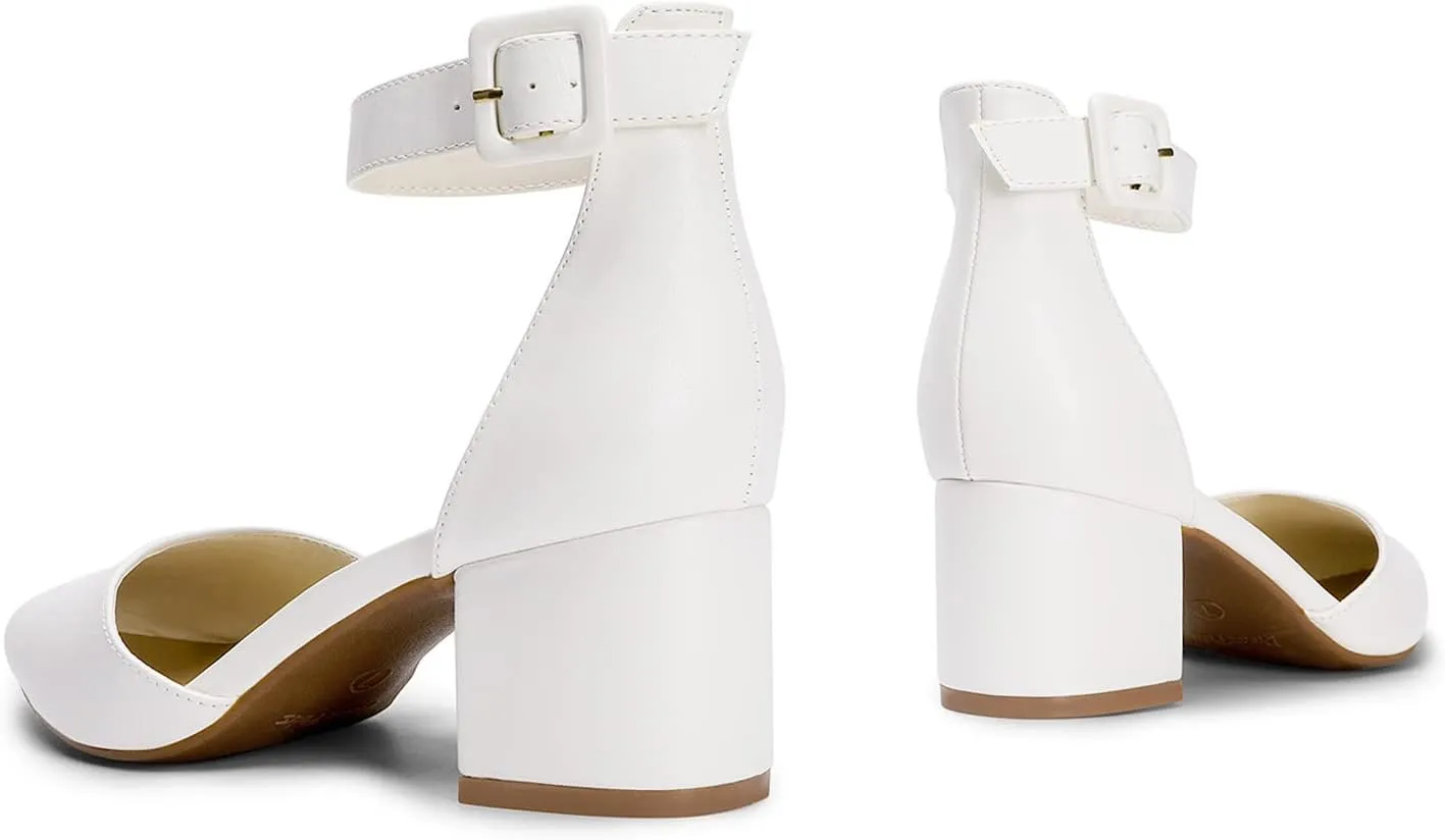 DREAM PAIRS ANNEE Heels Pumps Rhinestone Closed Toe Block Chunky Shoes