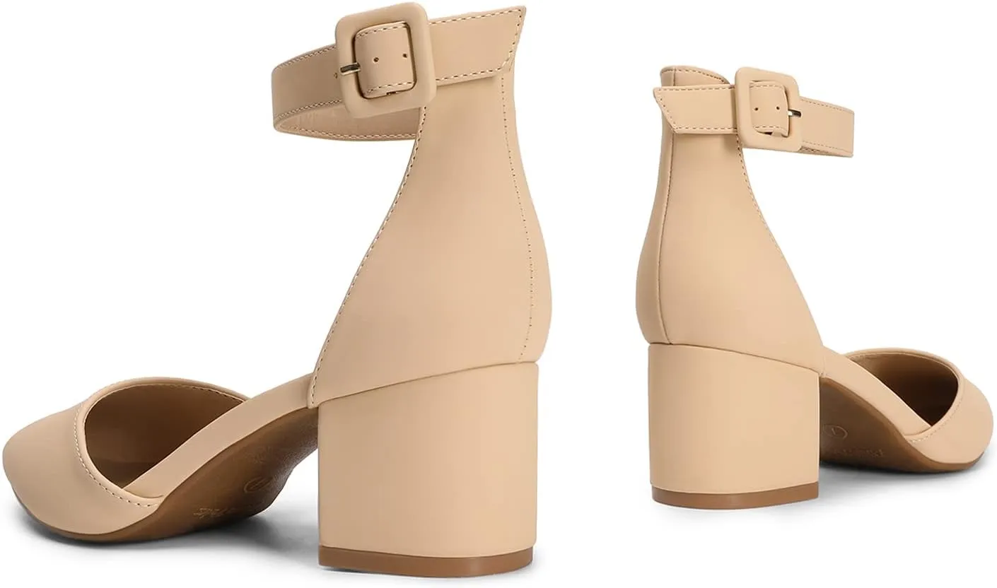 DREAM PAIRS ANNEE Heels Pumps Rhinestone Closed Toe Block Chunky Shoes