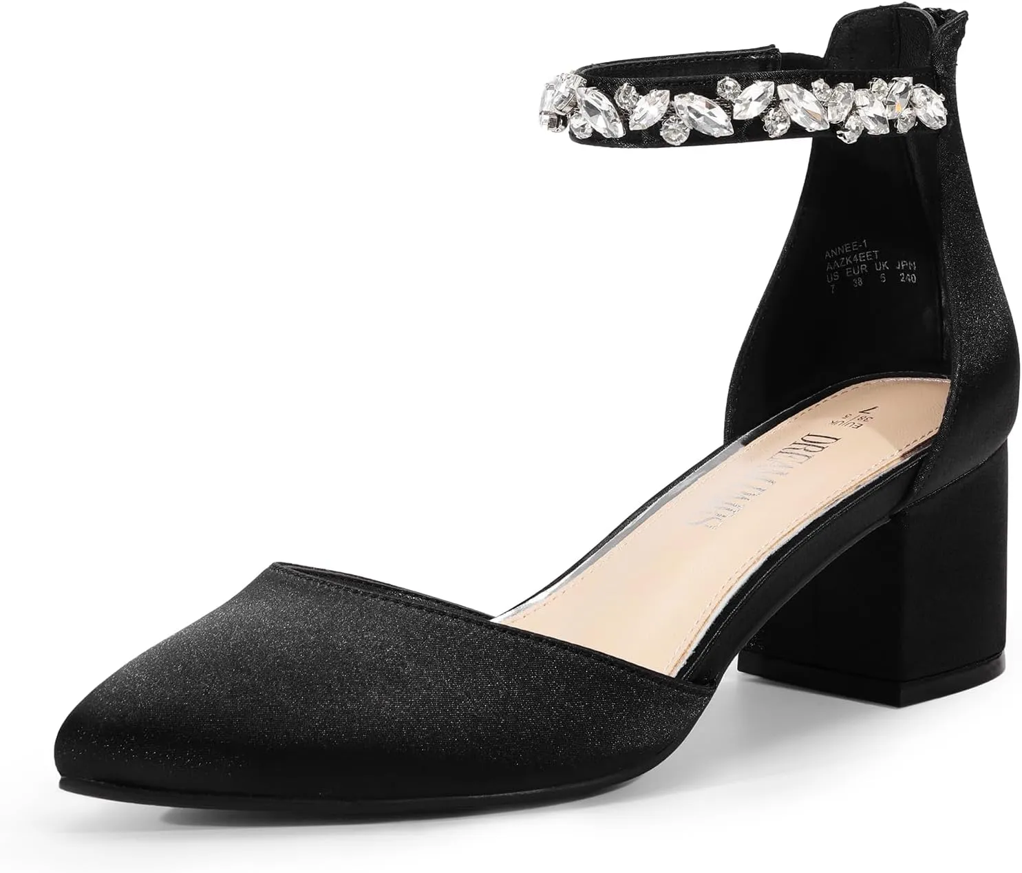 DREAM PAIRS ANNEE Heels Pumps Rhinestone Closed Toe Block Chunky Shoes