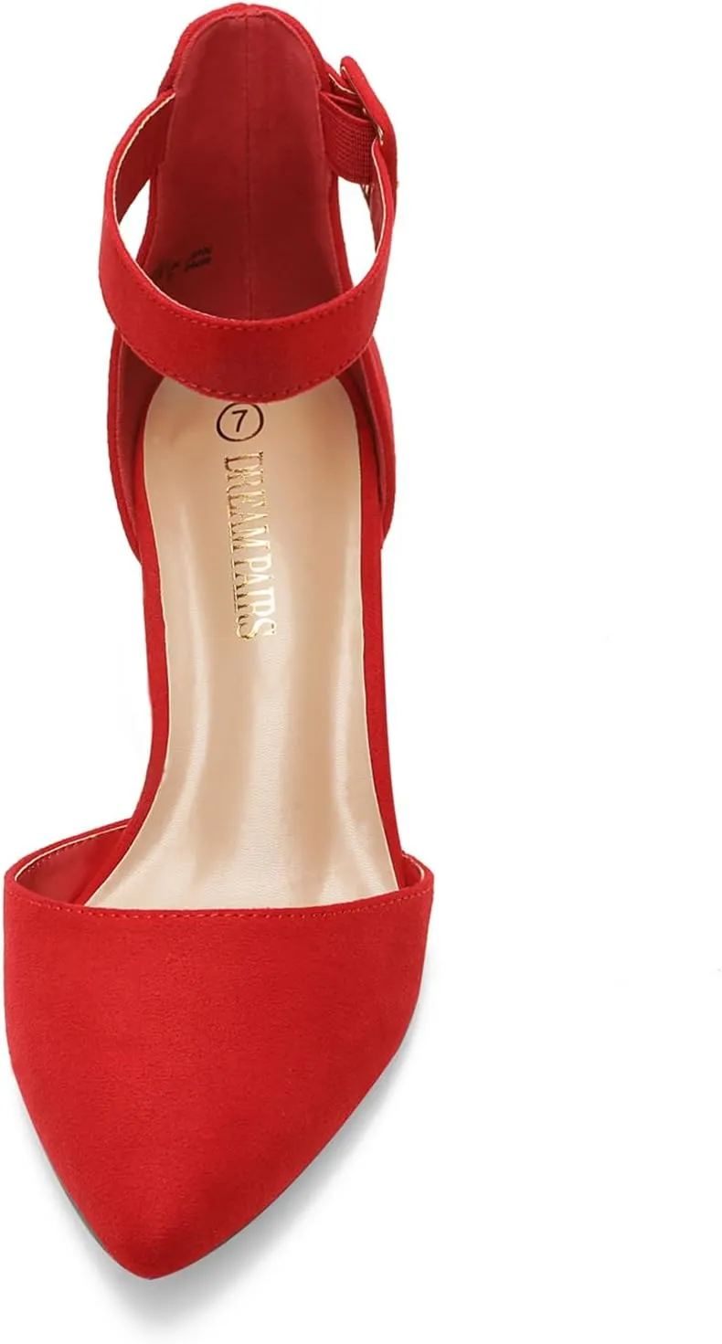 DREAM PAIRS ANNEE Heels Pumps Rhinestone Closed Toe Block Chunky Shoes