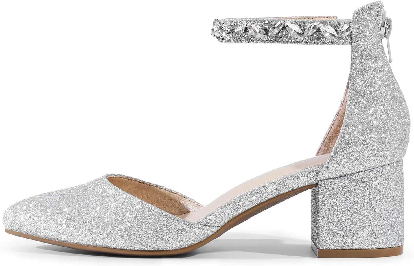 DREAM PAIRS ANNEE Heels Pumps Rhinestone Closed Toe Block Chunky Shoes