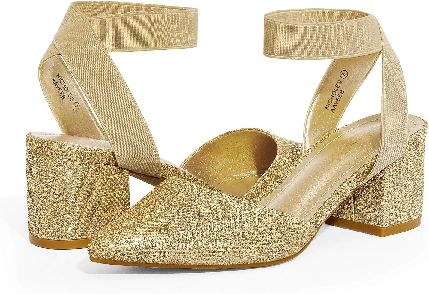 DREAM PAIRS ANNEE Heels Pumps Rhinestone Closed Toe Block Chunky Shoes
