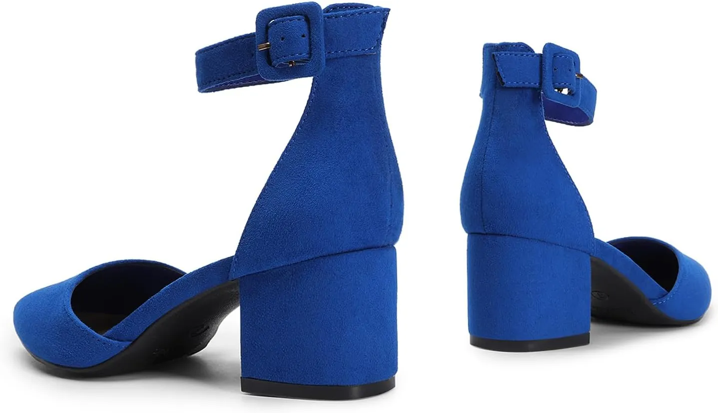 DREAM PAIRS ANNEE Heels Pumps Rhinestone Closed Toe Block Chunky Shoes