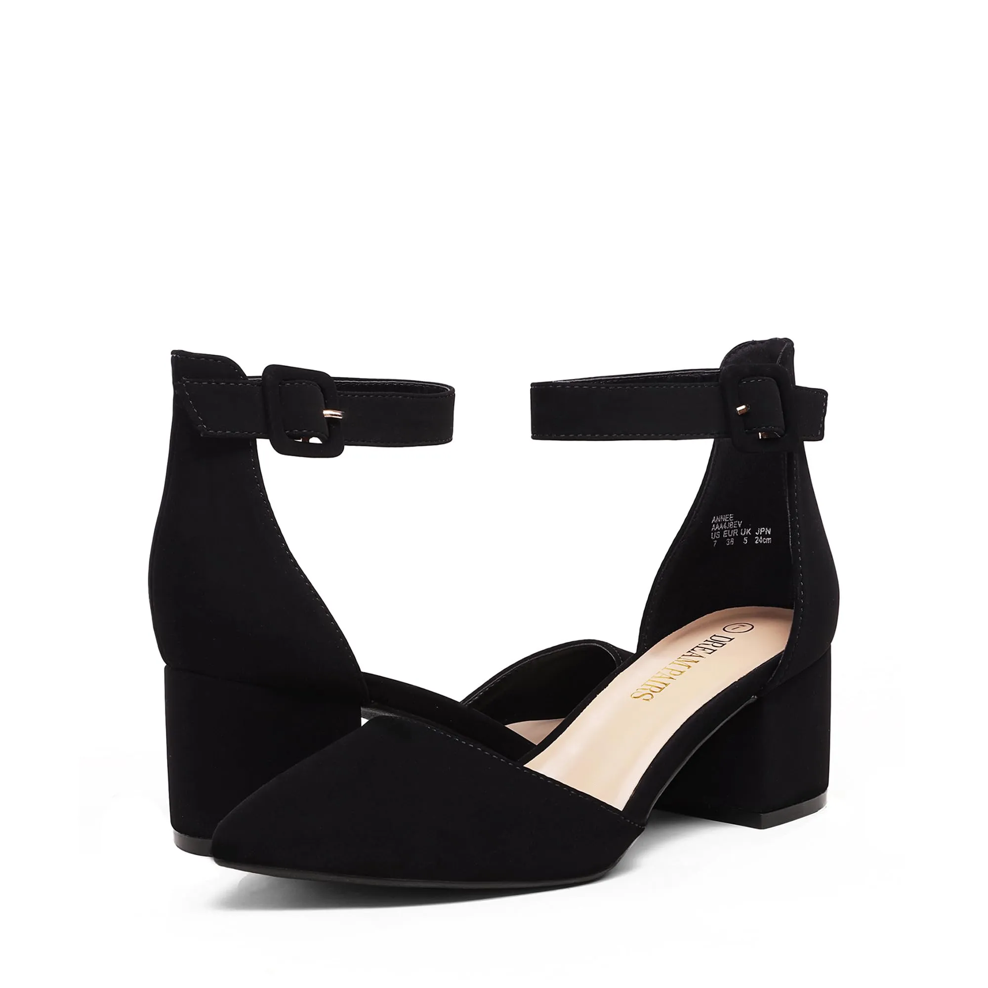 DREAM PAIRS ANNEE Heels Pumps Rhinestone Closed Toe Block Chunky Shoes