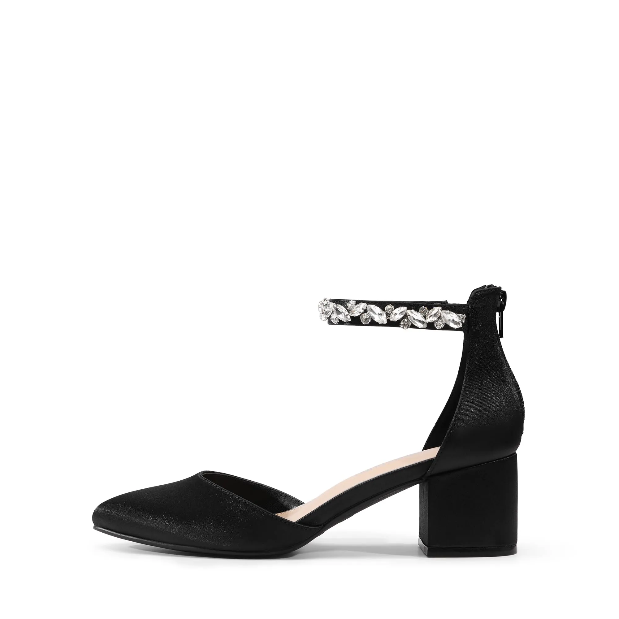 DREAM PAIRS ANNEE Heels Pumps Rhinestone Closed Toe Block Chunky Shoes