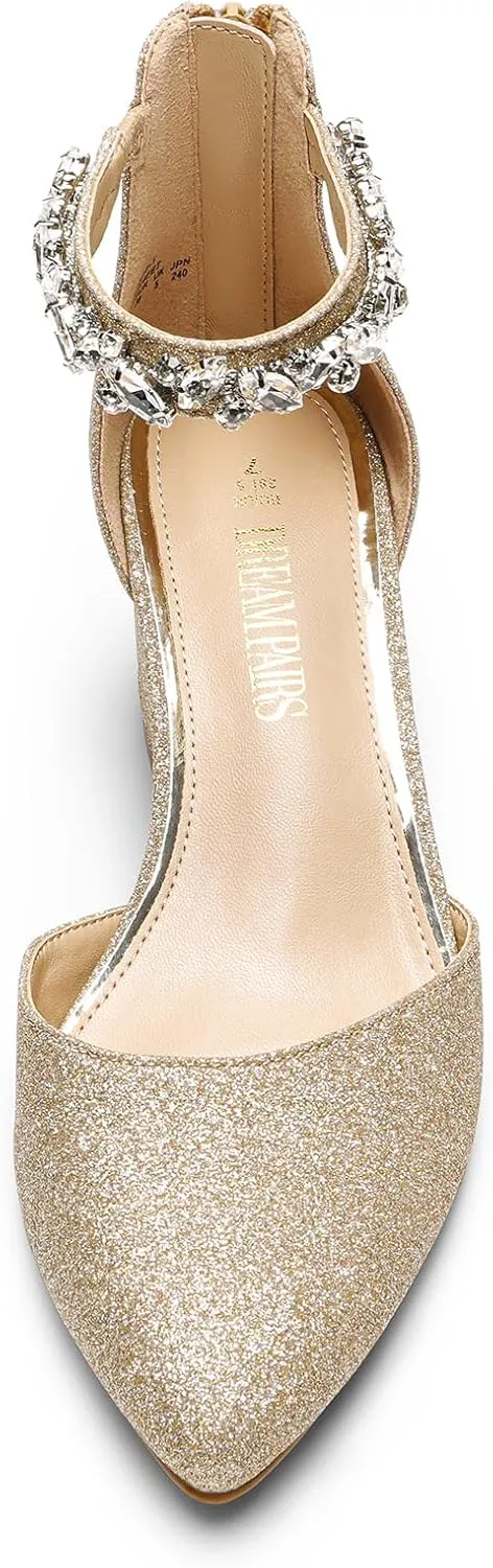 DREAM PAIRS ANNEE Heels Pumps Rhinestone Closed Toe Block Chunky Shoes