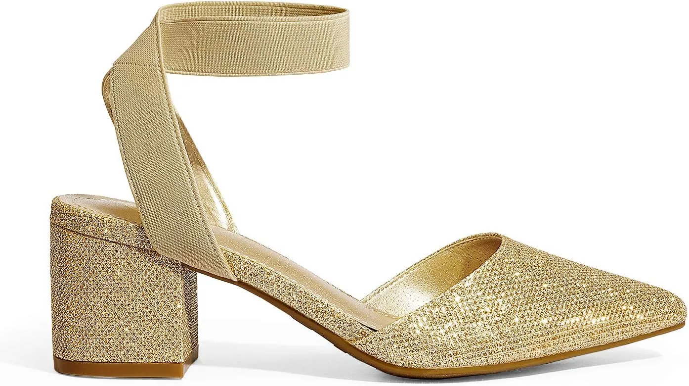 DREAM PAIRS ANNEE Heels Pumps Rhinestone Closed Toe Block Chunky Shoes