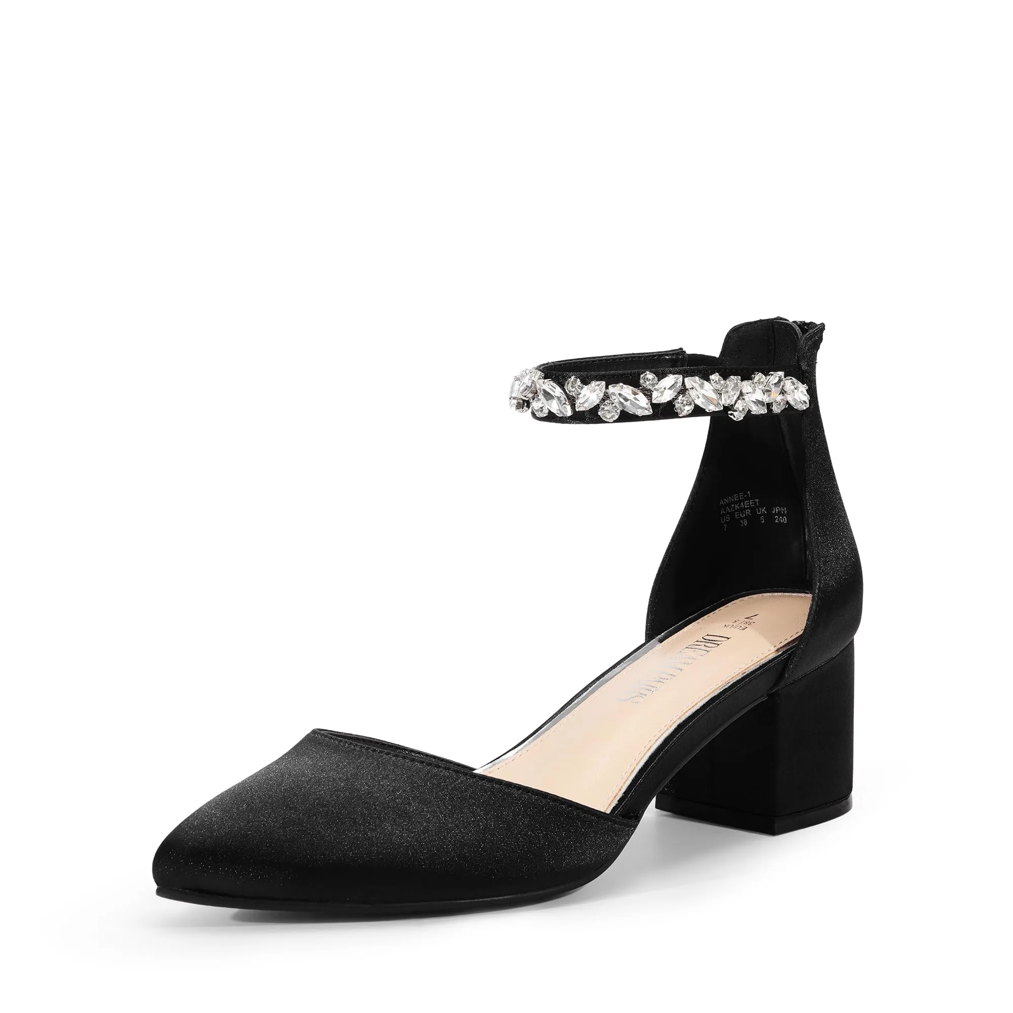DREAM PAIRS ANNEE Heels Pumps Rhinestone Closed Toe Block Chunky Shoes