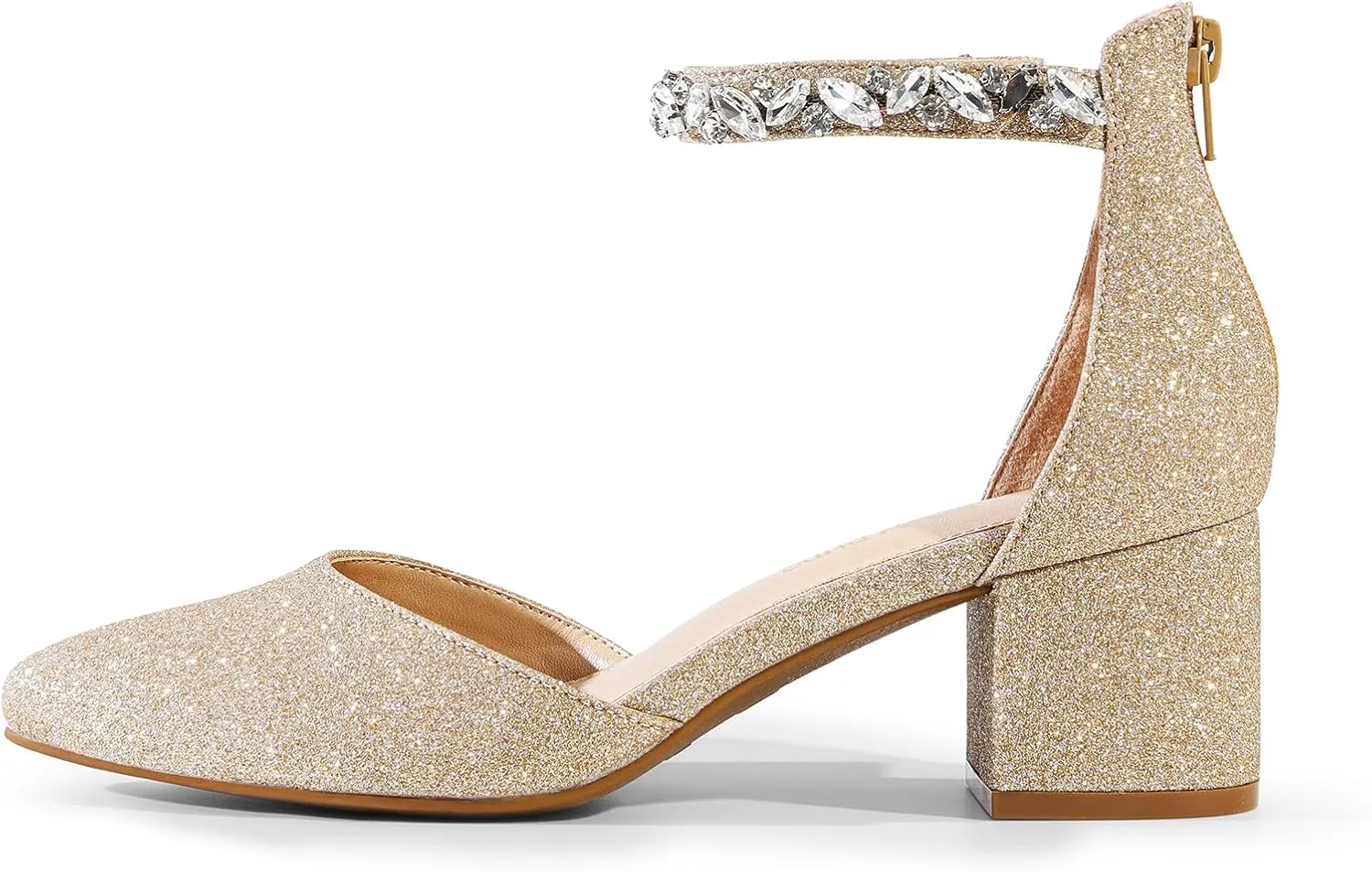 DREAM PAIRS ANNEE Heels Pumps Rhinestone Closed Toe Block Chunky Shoes