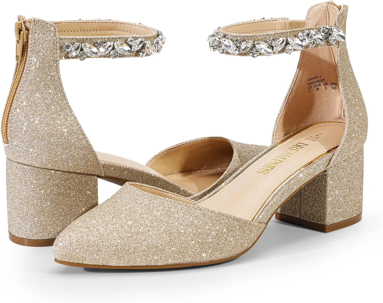 DREAM PAIRS ANNEE Heels Pumps Rhinestone Closed Toe Block Chunky Shoes