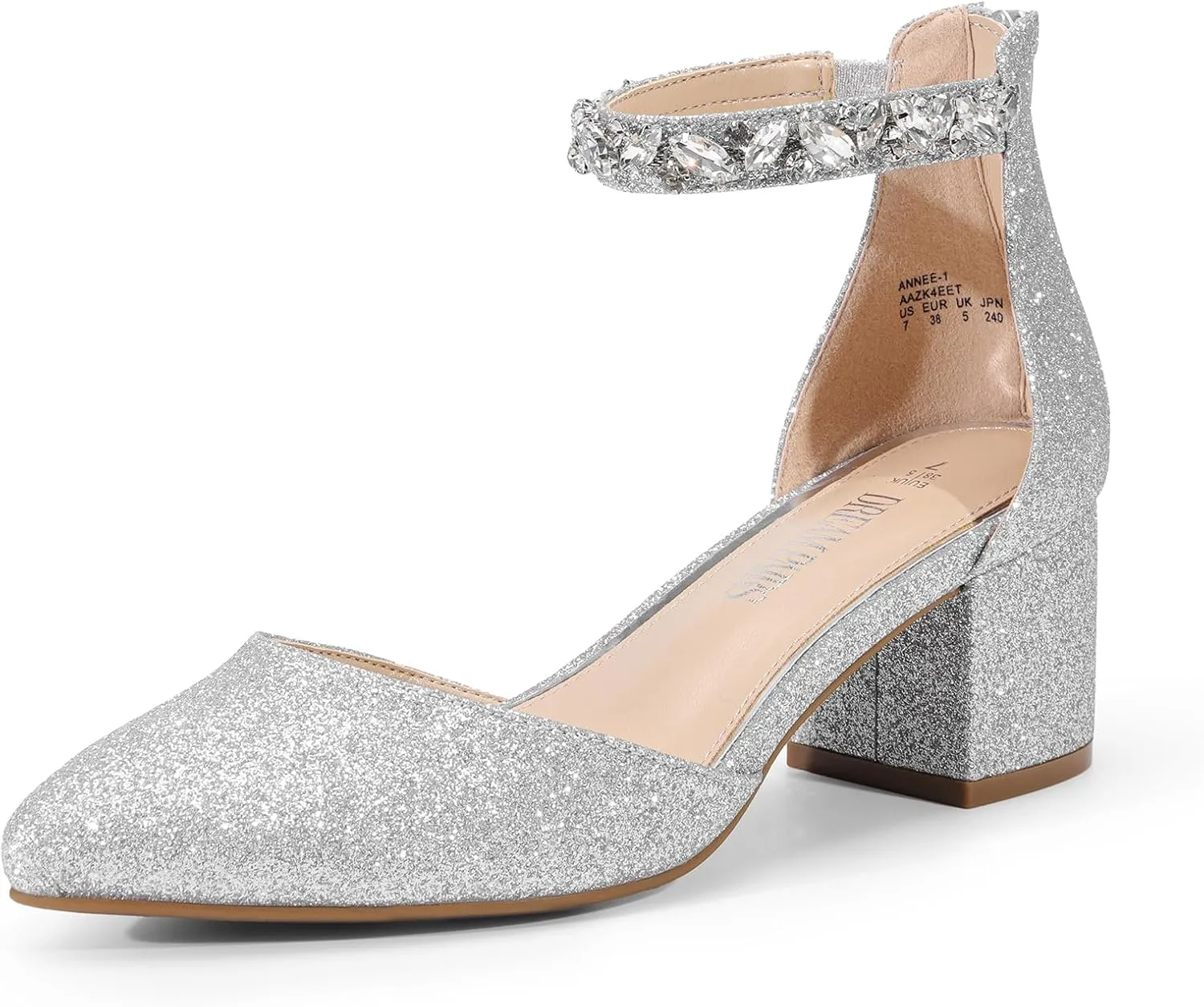 DREAM PAIRS ANNEE Heels Pumps Rhinestone Closed Toe Block Chunky Shoes