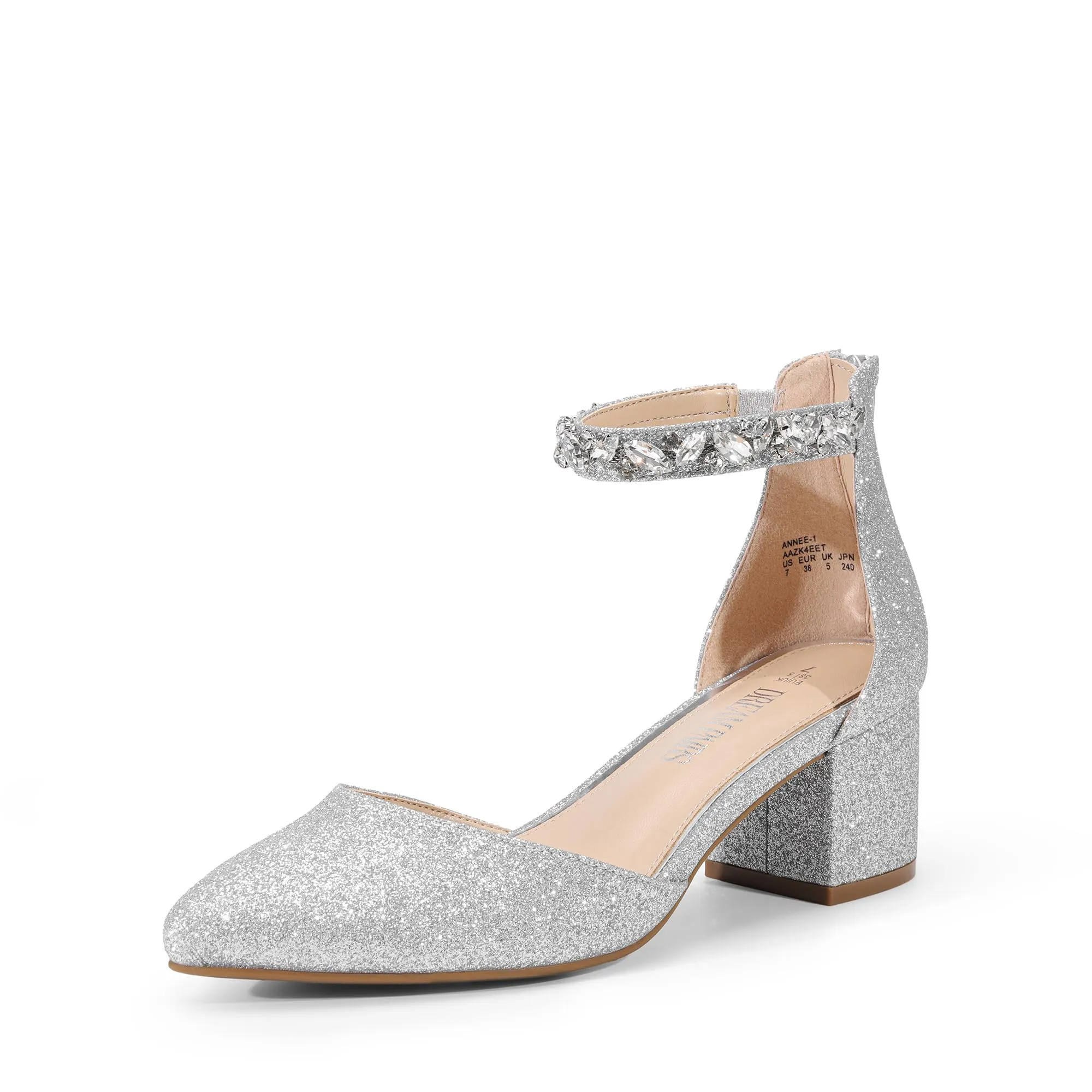 DREAM PAIRS ANNEE Heels Pumps Rhinestone Closed Toe Block Chunky Shoes