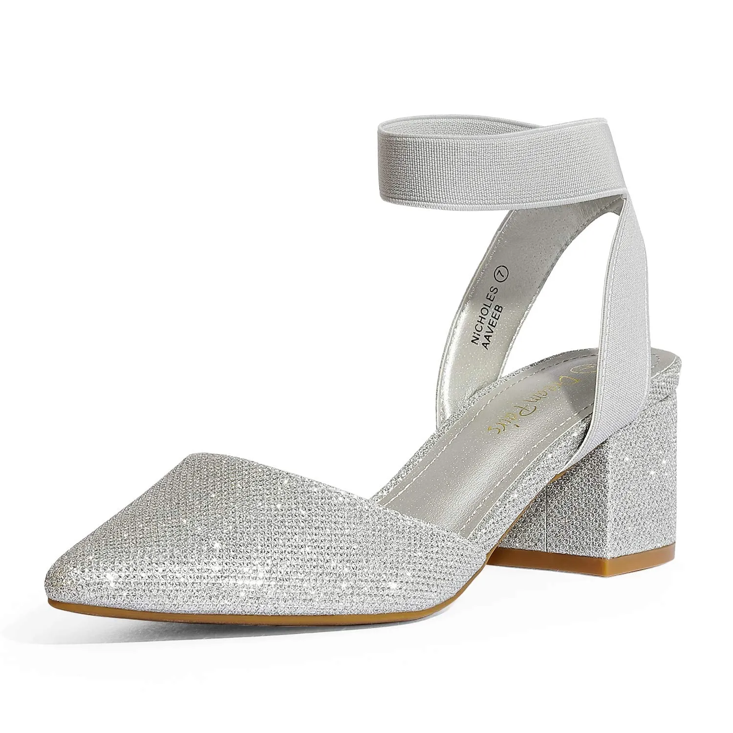 DREAM PAIRS ANNEE Heels Pumps Rhinestone Closed Toe Block Chunky Shoes