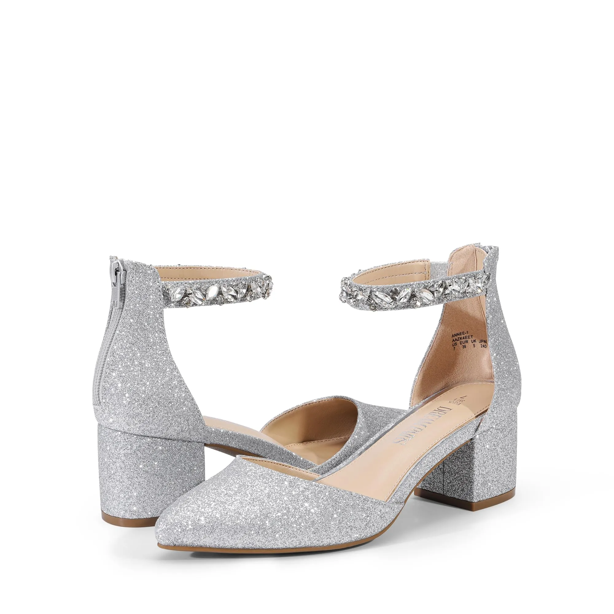 DREAM PAIRS ANNEE Heels Pumps Rhinestone Closed Toe Block Chunky Shoes