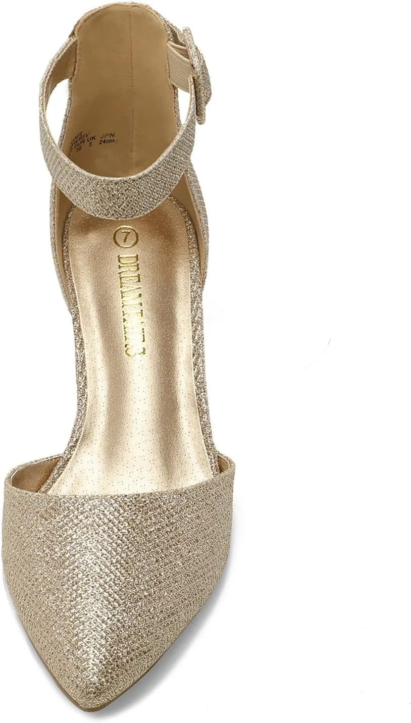 DREAM PAIRS ANNEE Heels Pumps Rhinestone Closed Toe Block Chunky Shoes