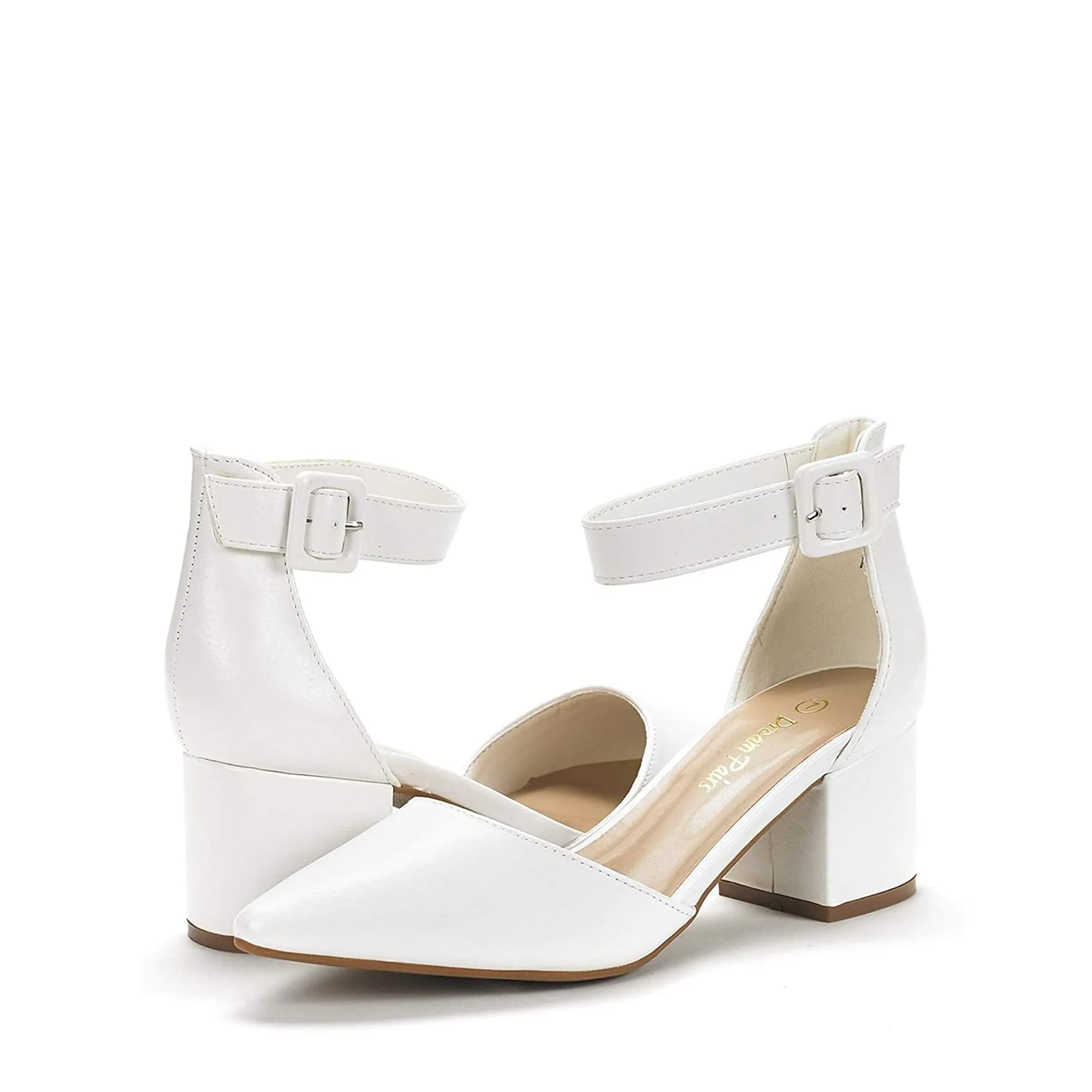 DREAM PAIRS ANNEE Heels Pumps Rhinestone Closed Toe Block Chunky Shoes