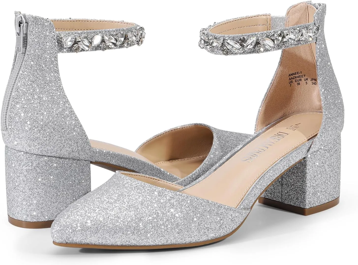 DREAM PAIRS ANNEE Heels Pumps Rhinestone Closed Toe Block Chunky Shoes