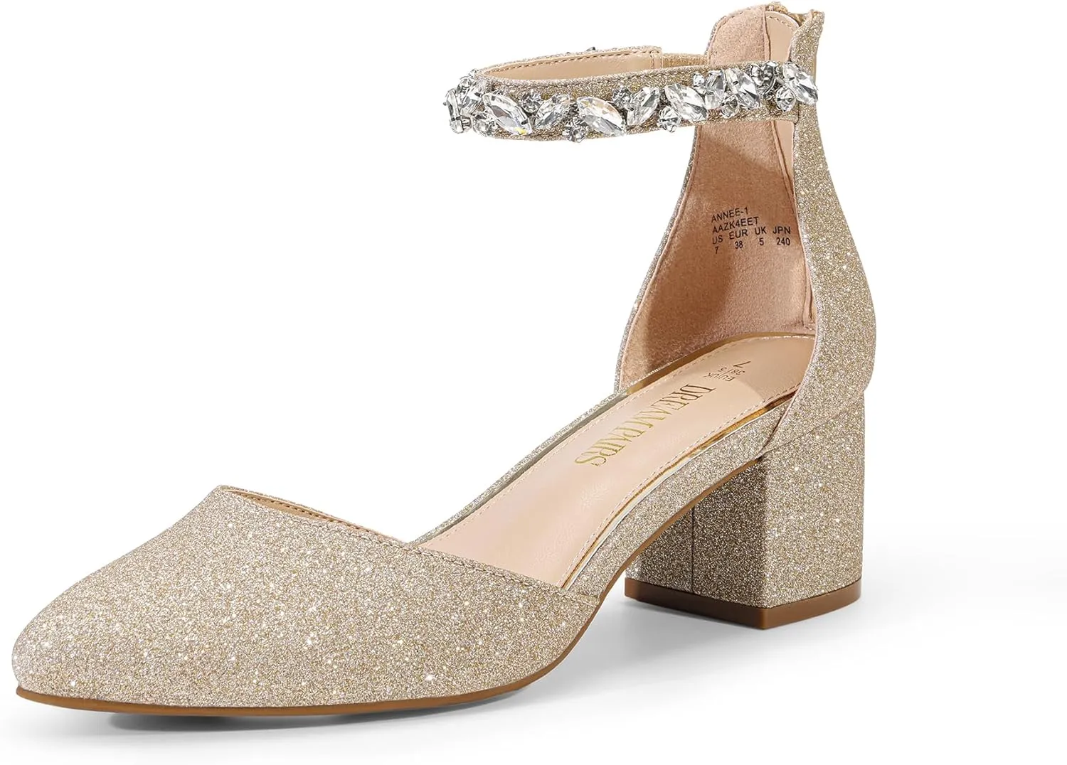 DREAM PAIRS ANNEE Heels Pumps Rhinestone Closed Toe Block Chunky Shoes
